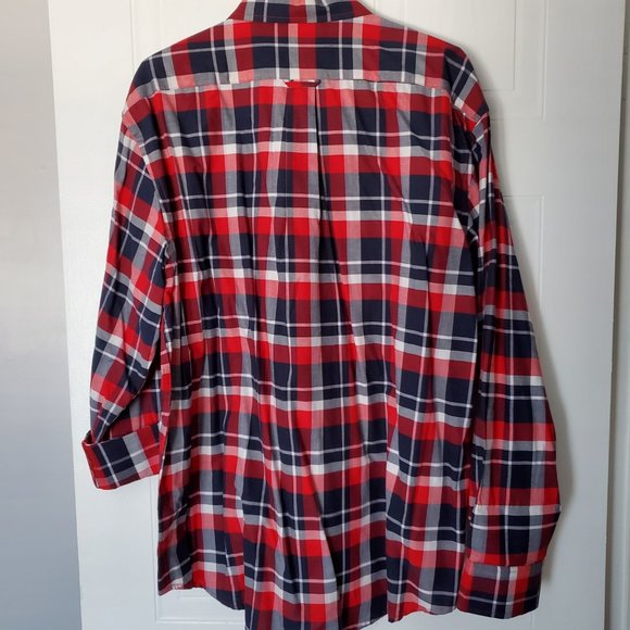 Men's - IZOD Long Sleeve Red and Navy Blue Plaid / Checkered Shirt - NWT - Picture 2 of 6